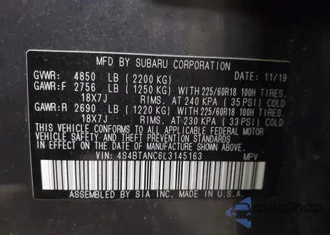 2020 Subaru Outback Limited from USA, damaged, VIN 4S4BTANC6L3145163